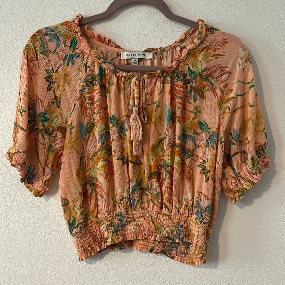 Rose & Olive Crop Floral Top